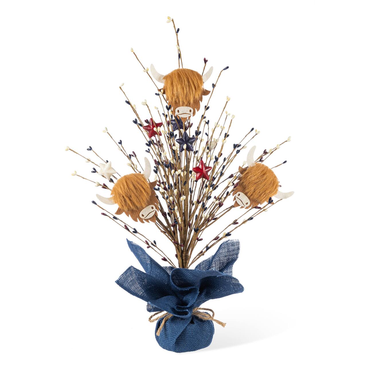 Glitzhome® 21" Patriotic Americana Highland Cow and Berry Table Tree